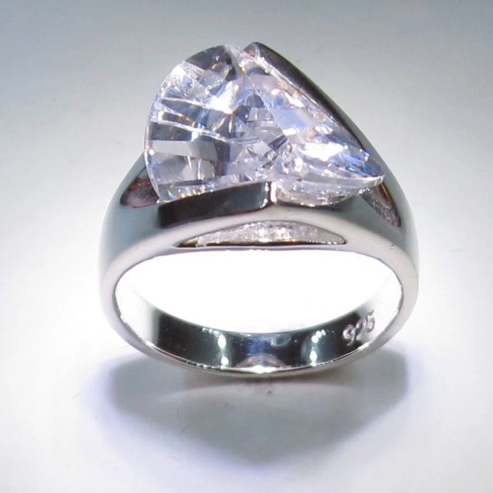 Trilliant Free Form CZ Ring Silver Plate Ring Size 10 1/2